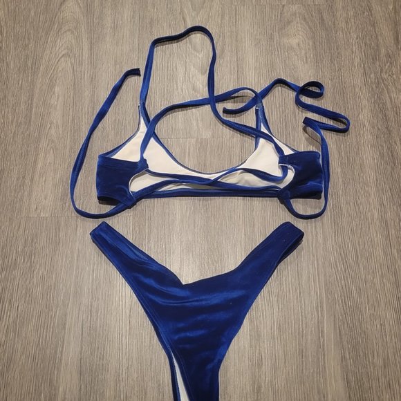 Deep Blue Velvet Crossback Bikini Set - Picture 2 of 2